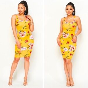 Mustard Floral Tank Top Midi Dress